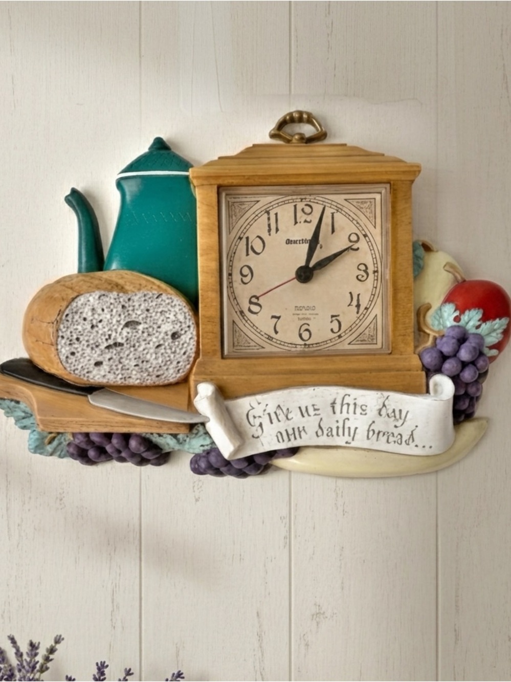 1985 Burwood Wall Clock Farmhouse Kitchen Decor Matthew 6:11 Daily Bread Verse